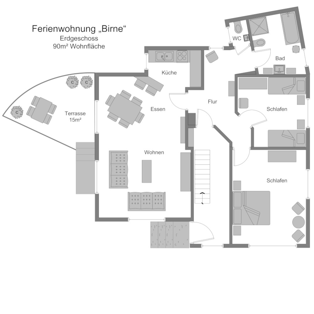Grundriss Fewo Birne EG350